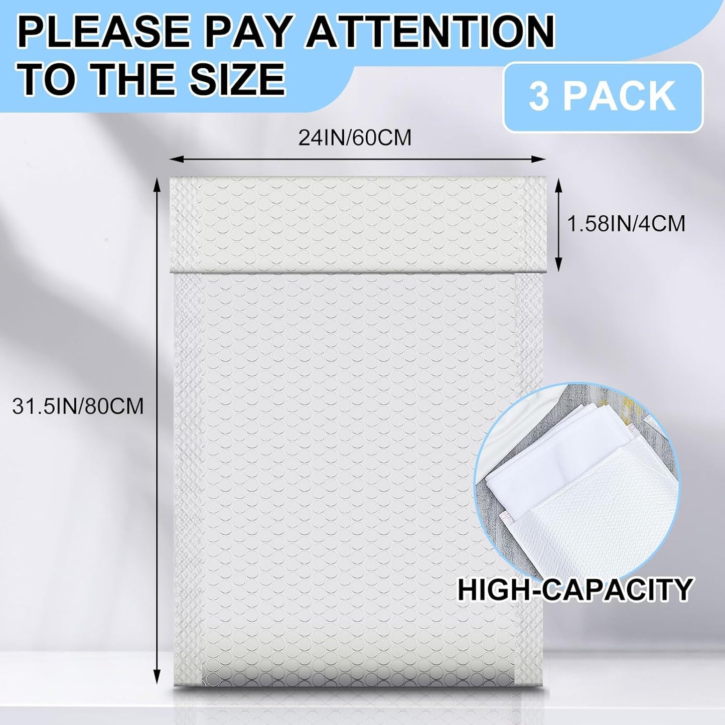 Ireer 3 Pack Extra Large Bubble Mailers 24 x 31.5" Poly Padded Envelopes Cushioned Mailing Envelopes Bubble Padded Mailers Self Adhesive Waterproof Shipping Bags for Business Gift Packaging