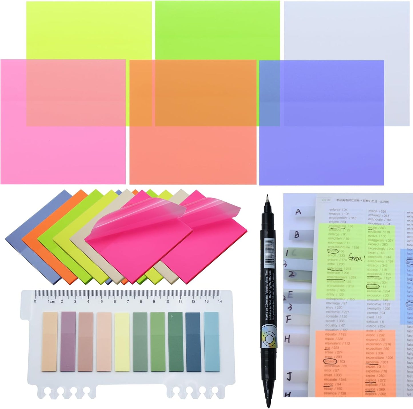 800Pcs Transparent Sticky Notes, 3"x3" Clear Sticky Notes, Waterproof Translucent Sticky Note Pads for Books Annotation, Clear Post it Notes for Bible Study, School, Office