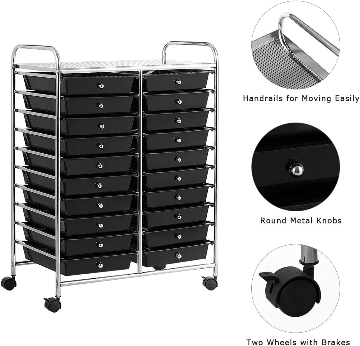 Giantex 20 Drawer Rolling Storage Cart Tools Scrapbook Paper Office School Organizer (25 x 15 x 35 Inch, Black)