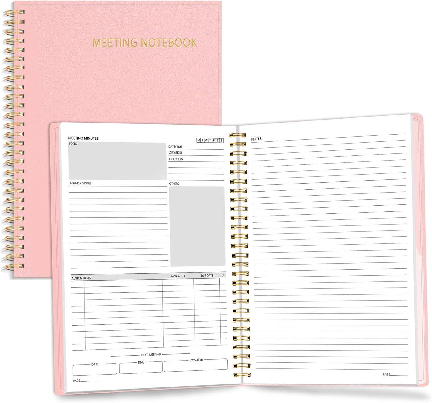 SUNEE Half Meeting Half Note - 7.5"x10" Professional Notebooks for Work - 160 Pages, B5 Size Project Planner, Spiral Meeting Agenda/Minutes Organizer for Women Men, Note Taking, Office & Business