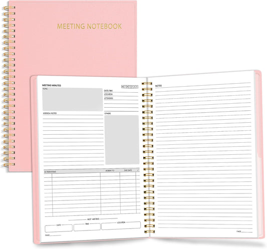 SUNEE Half Meeting Half Note - 7.5"x10" Professional Notebooks for Work - 160 Pages, B5 Size Project Planner, Spiral Meeting Agenda/Minutes Organizer for Women Men, Note Taking, Office & Business