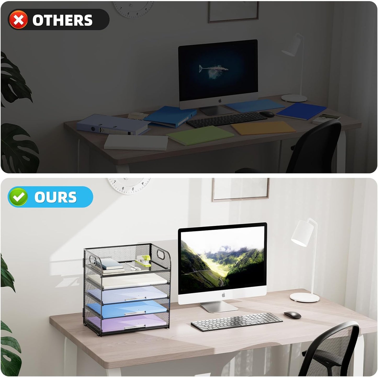 Marbrasse 5 Tier Paper Organizer Letter Tray, Mesh Desk File Organizer with Handle, Paper Sorter Desk Organizer for Home Office Supplies(Black)