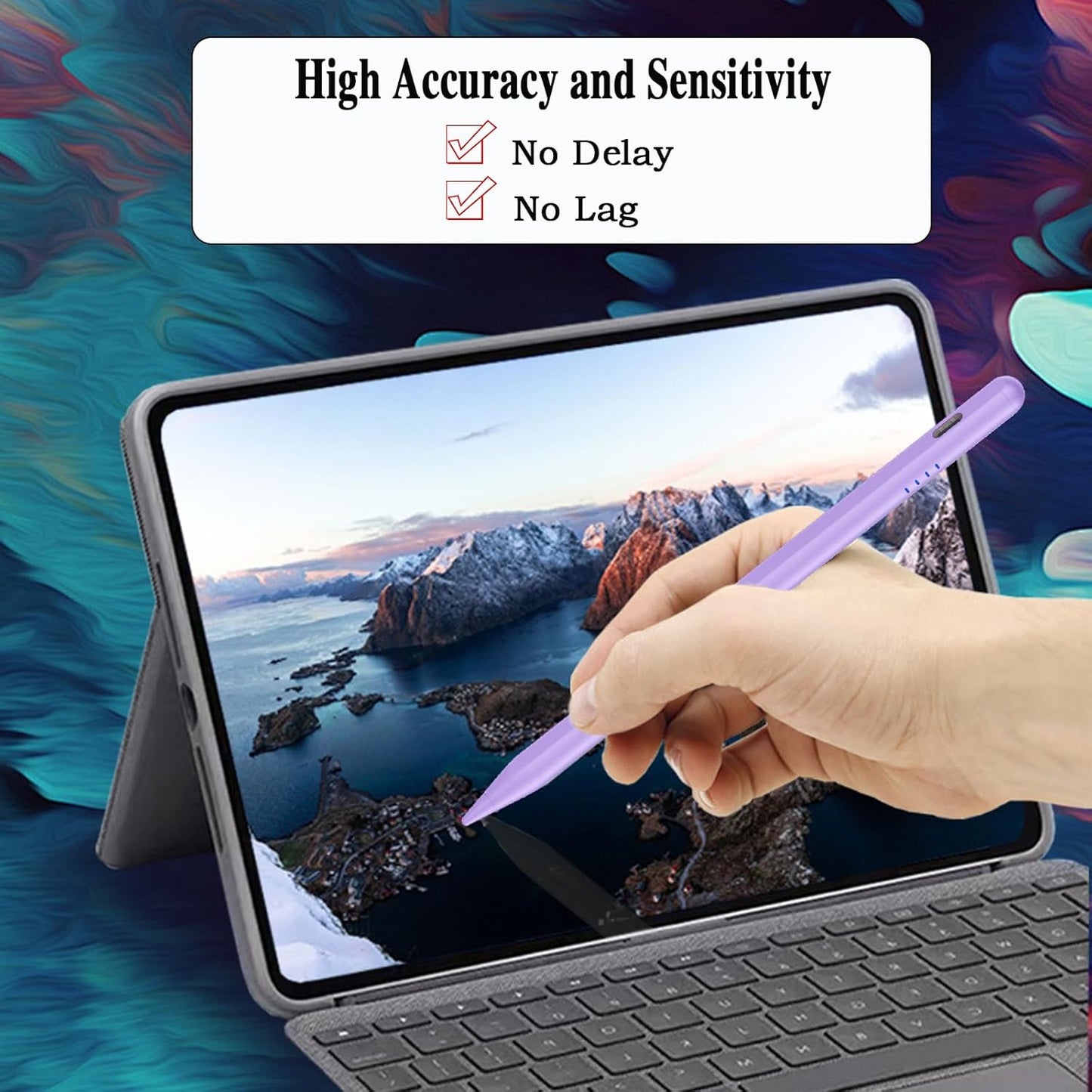 Stylus Pen for Android and iOS Touch Screen Pen,Tablet Pencil with 4 Pom Tip,Magnetic Phone Stylus Compatible with Samsung/Huawei/Lenovo/Mi/Vivo and Other Android Smartphone and Tablet Devices-Purple