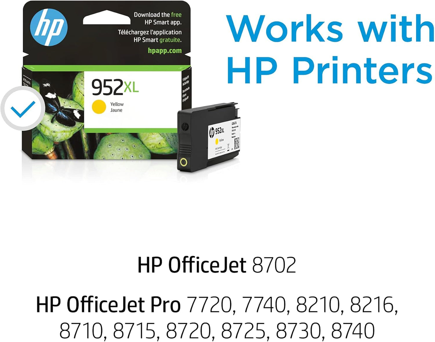 HP 952XL Yellow High-yield Ink Cartridge | Works with HP OfficeJet 8702, HP OfficeJet Pro 7720, 7740, 8210, 8710, 8720, 8730, 8740 Series | Eligible for Instant Ink | L0S67AN