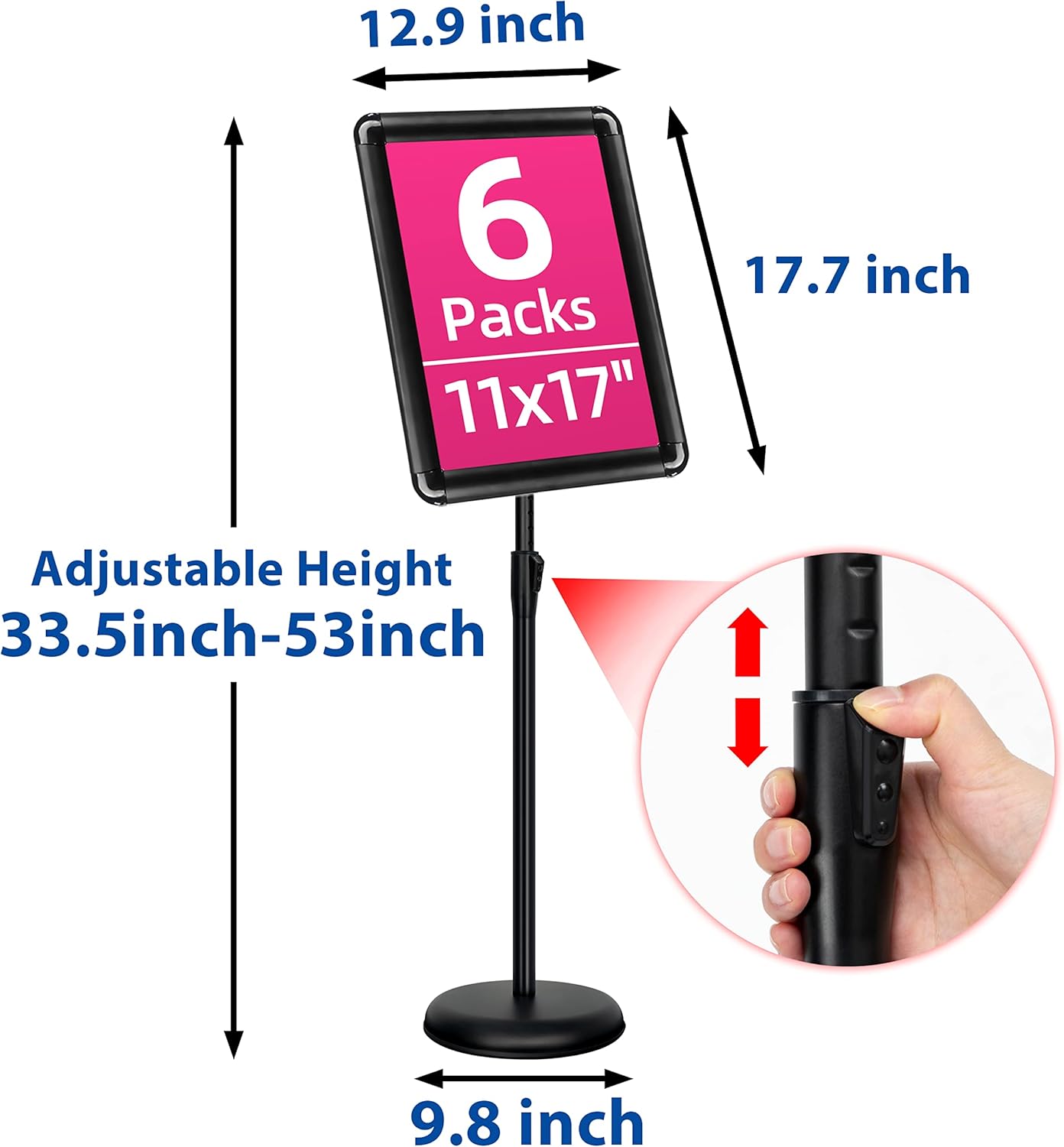 6-Packs Sign Holder Stand for Display 11x17 Inch - Adjustable Floor Standing Sign Holder - Pedestal Poster Stand with Vertical & Horizontal View, Indoor/Outdoor Business & Store Signage(Black)