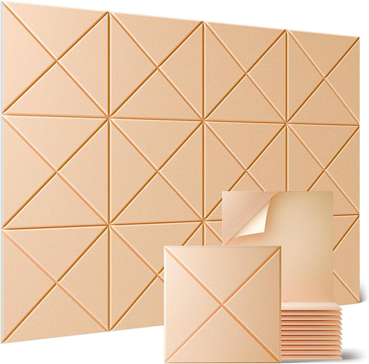 Sonicism 12 Pack X-Lined Acoustic Panels with Self-Adhesive, 12"X 12"X 0.4" Sound Proof Foam Panels, Decorative Soundproof Wall Panels, Sound Absorbing Tile for Home & Offices, Pale Apricot