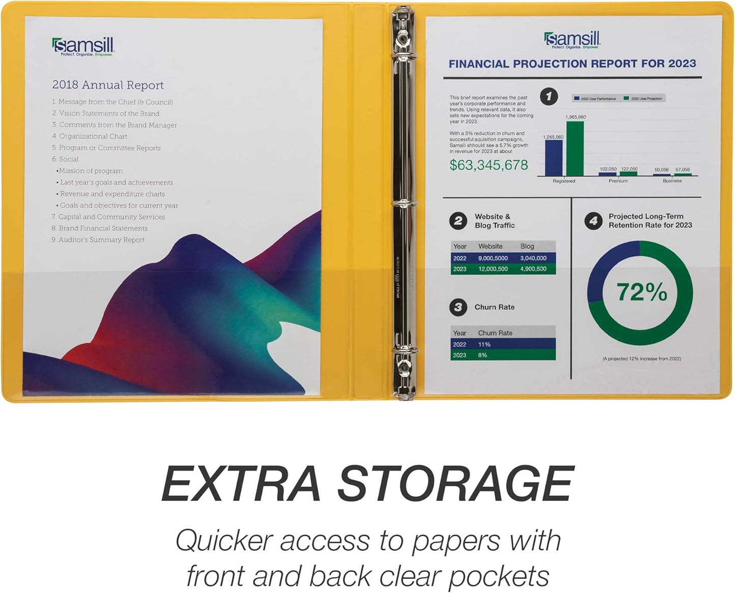 Samsill 0.5 Inch 3 Ring Binder, Made in USA, Economy Round Ring, Clear View Cover, 100 Sheet Capacity - for School, Home, Office - Lemon Yellow