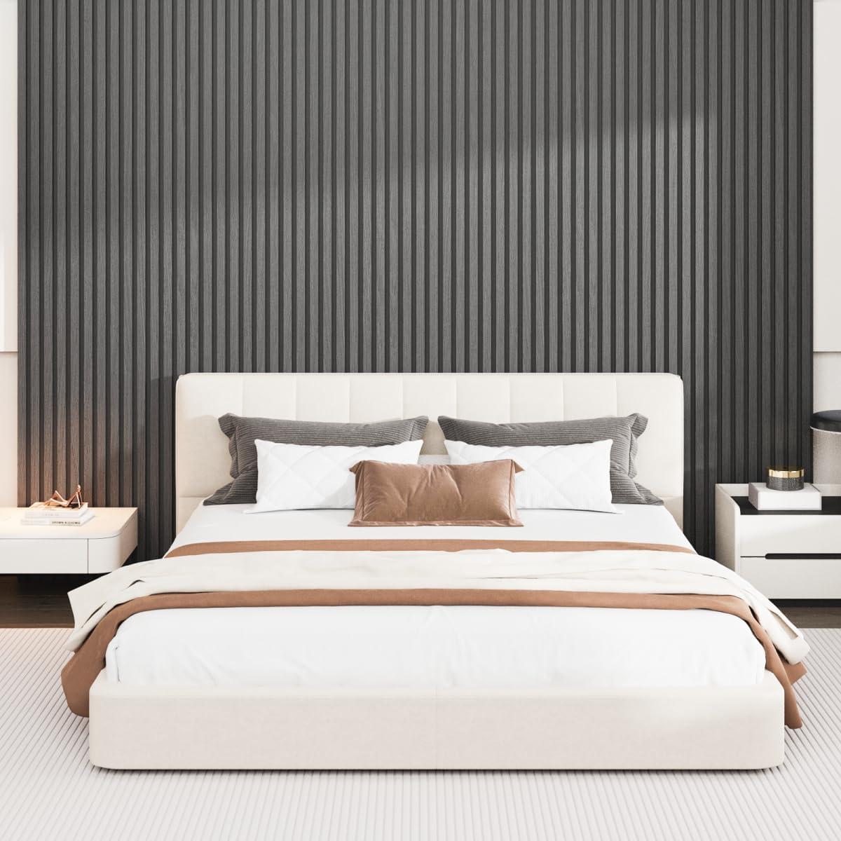 2 Pack Acoustic Wood Panels for Wall and Ceiling, 47.2" x 23.6" Wood Slat Wall Panel for Noise Reduction, Decorative Sound Proof Paneling for Office Studio Home Theater Kitchen Island, Black