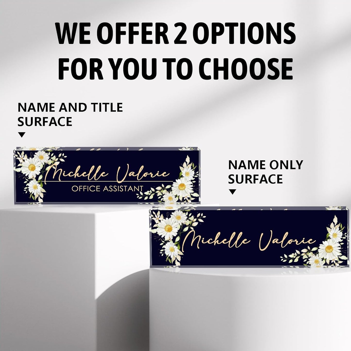 Office Desk Name Plate Personalized, Custom Name Plates for Desks, Name Plate Personalized for Office, Employee Appreciation Gifts (Daisy)