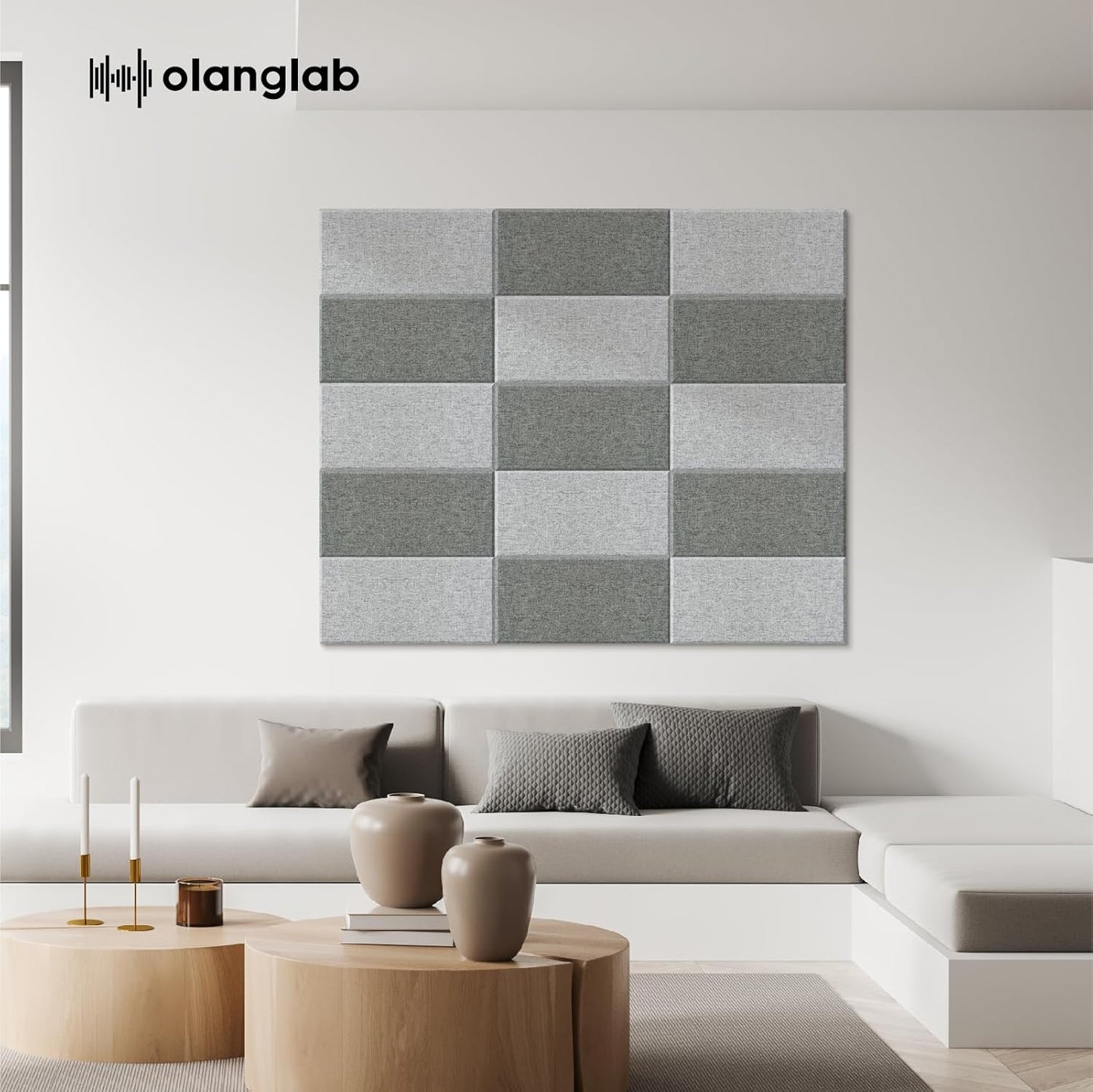 Olanglab Fiberglass Acoustic Wall Panels 4 Pack, 11.8'' x 23.6'' Sound Panels, Fabric Wrapped Sound Proof Panels for Walls (Light Gray)