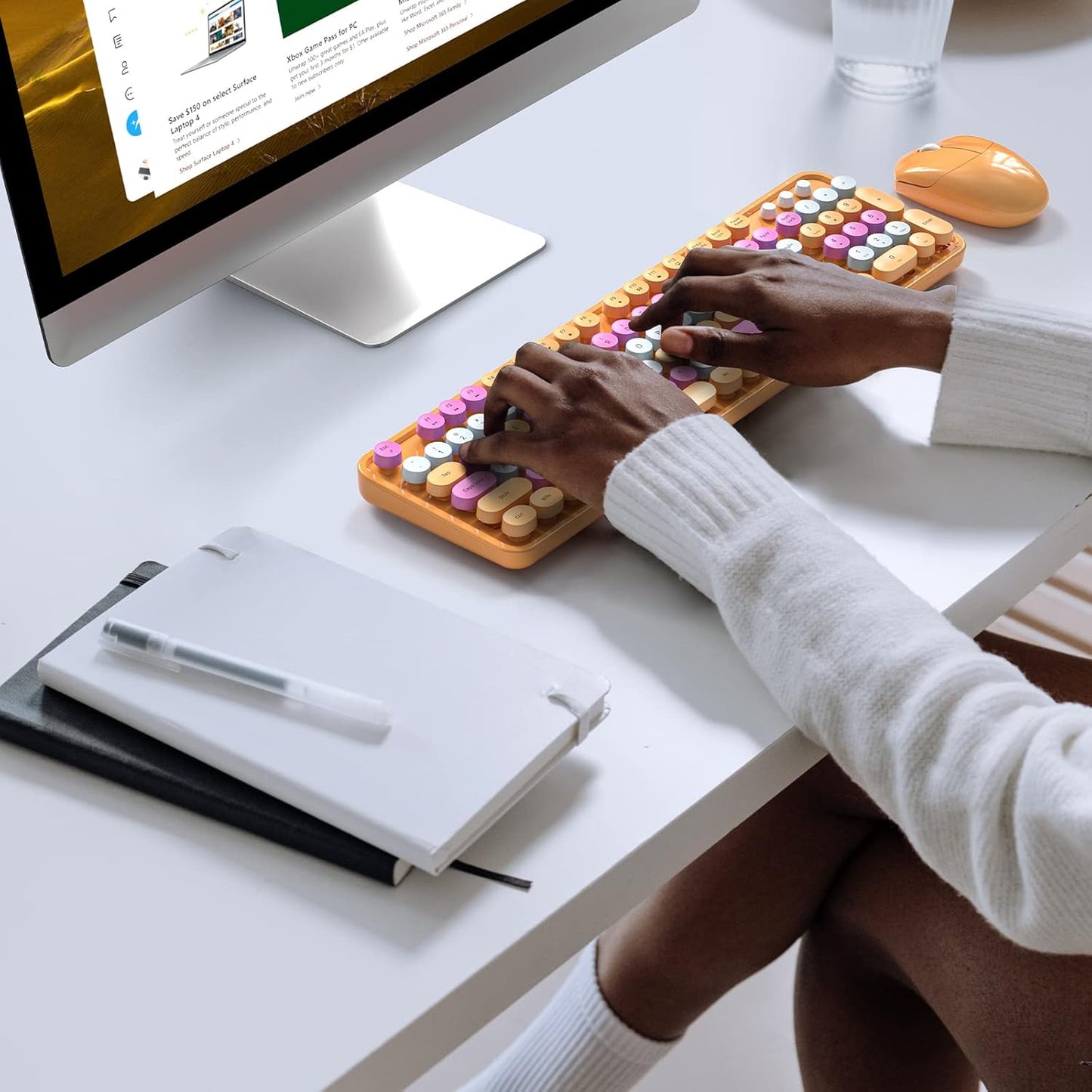 MOFII Wireless Keyboard and Mouse Combo, Orange Retro Keyboard with Round Keycaps, 2.4GHz Dropout-Free Connection, Cute Mouse for PC/Laptop/Mac/Windows XP/7/8/10 (Orange-Colorful)