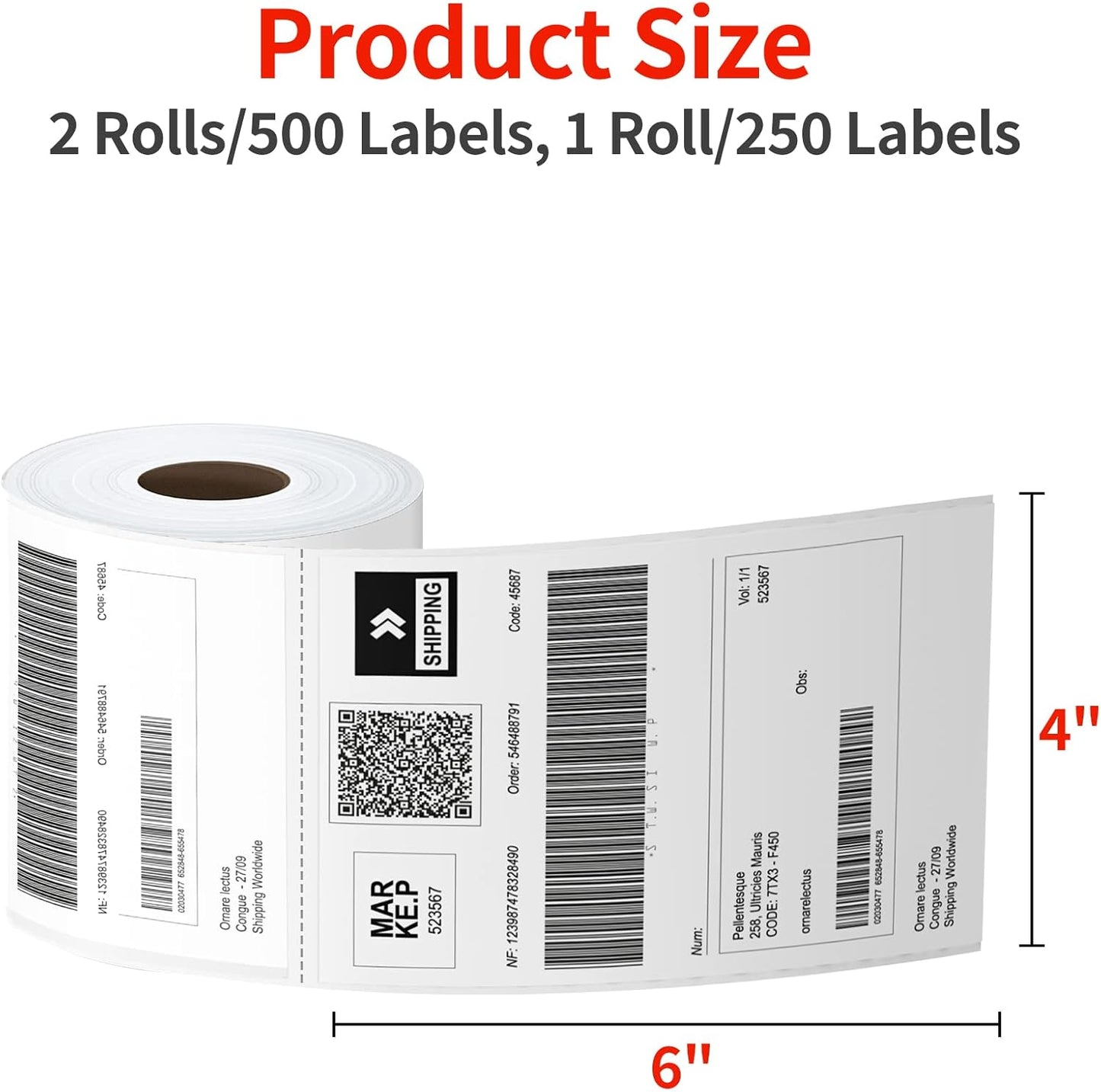 Thermal Labels 4x6 Roll - 500 Direct Thermal Perforated Postage Shipping Labels for Rollo, Zebra, MUNBYN and Polono Printers (NOT for DYMO)