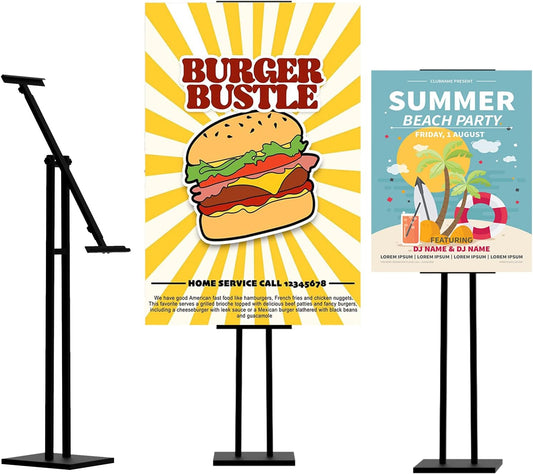Sign Holder, Heavy Duty Floor Banner Stand, Adjustable Floor Poster Stand, Metal Sign Stand, Poster Stands for Display Sign Holder Stand, Height Up to 42 Inches, 355° Rotation Display Stand(Black)