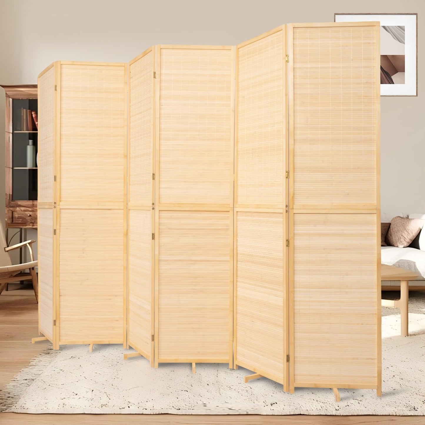 Bamboo Room Divider 6 Panel Wall Divider, 106'' W x 67'' H Folding Design with Extra Stable Base, 100% Bamboo Room Divider Screen for Room Separation, Chinese Room Partitions and Dividers Freestanding
