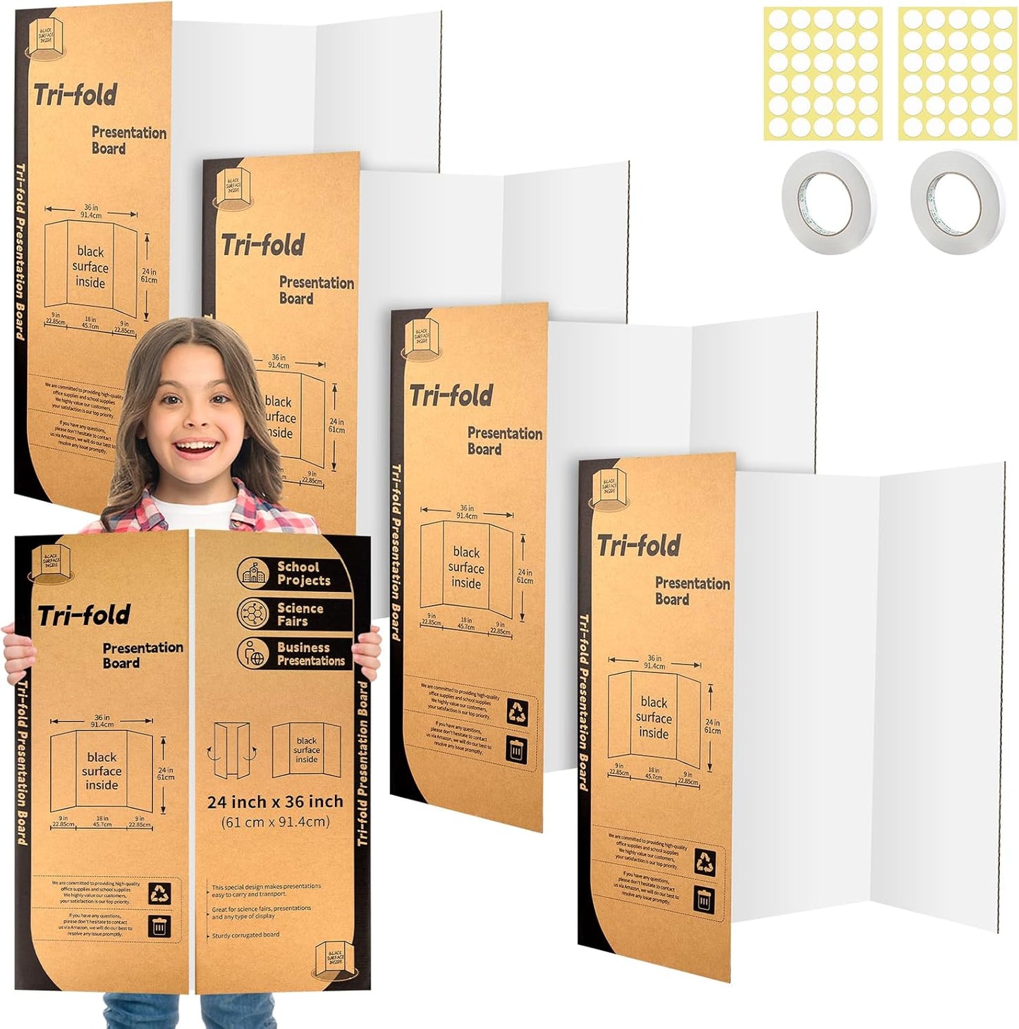 4 Pack Trifold Poster Board 24" X 36", IKAYAS Single sided White Tri-fold Poster Boards, Science Fair Display Boards Posterboard Foamboard for Mounting, Art, Display, Projects Classroom Supplies