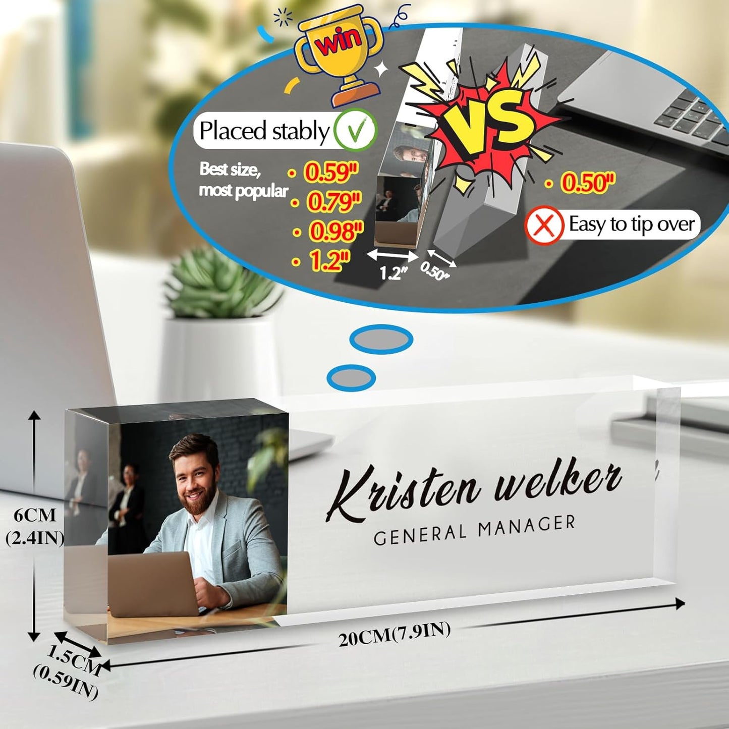 Personalized Name Plate for Desk - Custom Engraved Name Plates for Man - Boss Day Gifts for Boss - Acrylic Office Decor Appreciation Gifts for Teacher Nurse Coworker Social Worker (Colorful Photo)