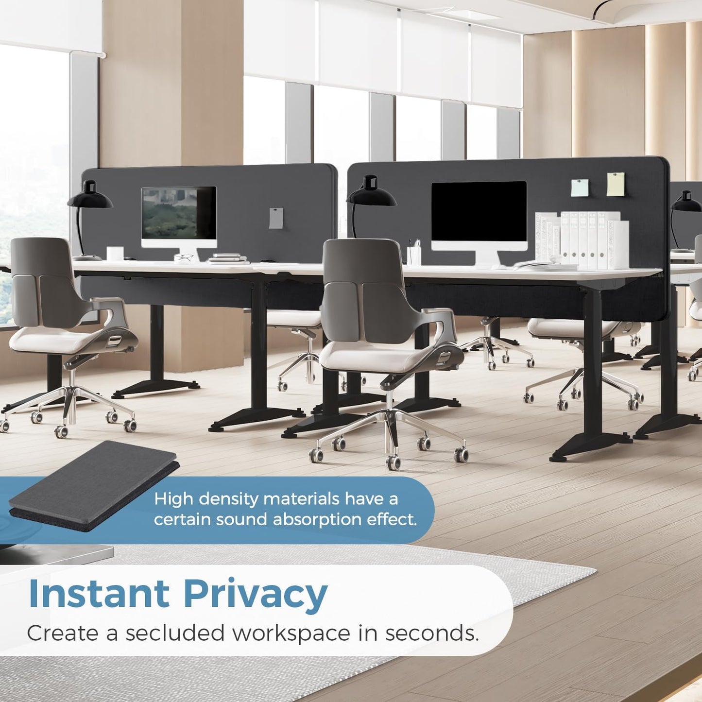 47.2" Privacy Desk Divider Panel, Acoustic Divider Panels for Office, Clamp-on Cubicle Office Room Dividers, Easy Assemble, Dark Grey