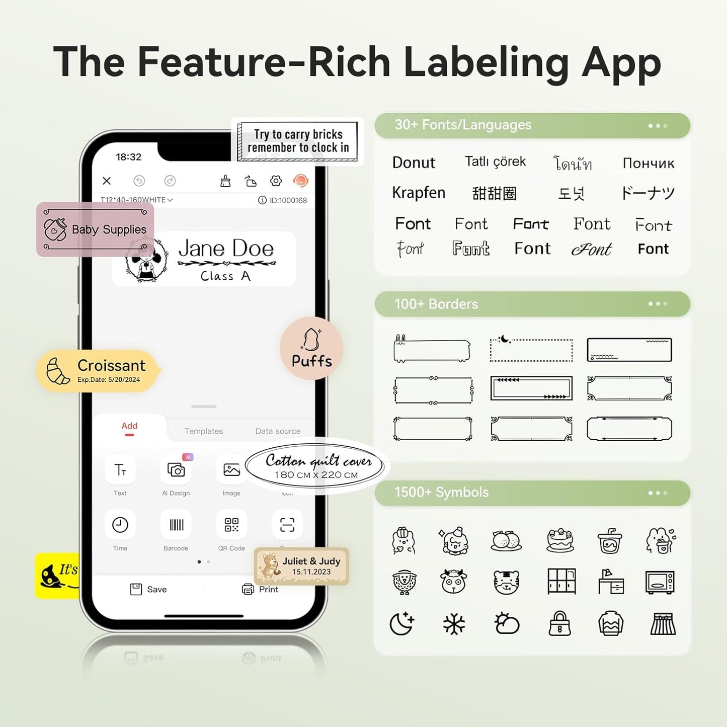 NIIMBOT Label Maker Machine Bluetooth Label Printer for School Home Office Organization, Wireless Mini Labeler D110 Upgraded Version, Label Machine with Label, Green
