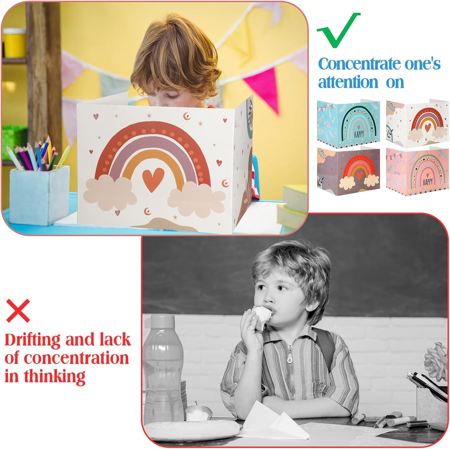 Crtiin 24 Pcs Privacy Folders for Students Desk Dividers Standard School Privacy Cardboard Board Testing Dividers Shield for Classroom Teacher Supplies Keep Eyes from roving(Rainbow)