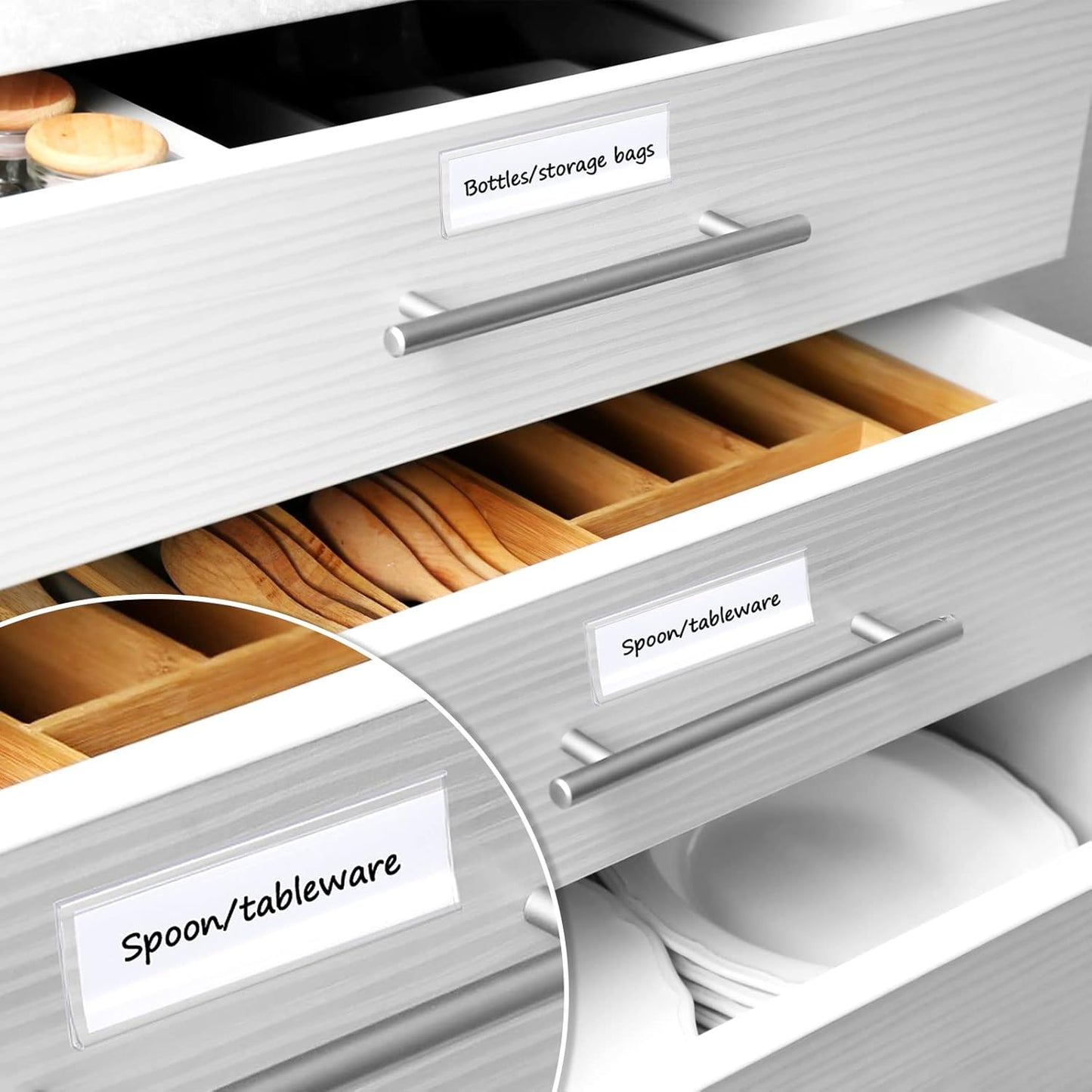 Yexiya 300 Pieces 3 x 1 Inch Self Adhesive Label Holders with Paper Label Inserts Clear Shelf Tag Label Holders Plastic Price Tag Holder for Supermarket Library Bookshelves Mailbox Storage Bins