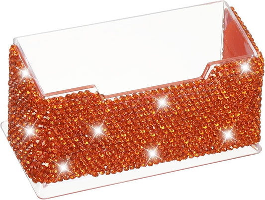 PATIKIL Rhinestone Business Card Holder, Crystal Business Card Holders Bling Business Card Organizer Display Stand for Desktop Desk Office Exhibition, Light Red