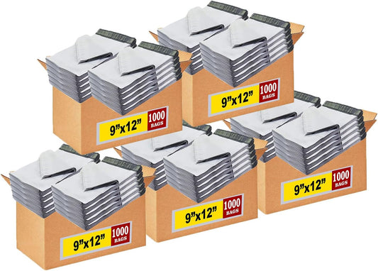 iMBAPrice 5000-Pack Poly Mailers 9x12 Inch Mid Size #3 White Color Poly Mailing Envelopes Bags, Self Seal Adhesive Waterproof and Tear Proof (Total 5000 Bags) in Bulk