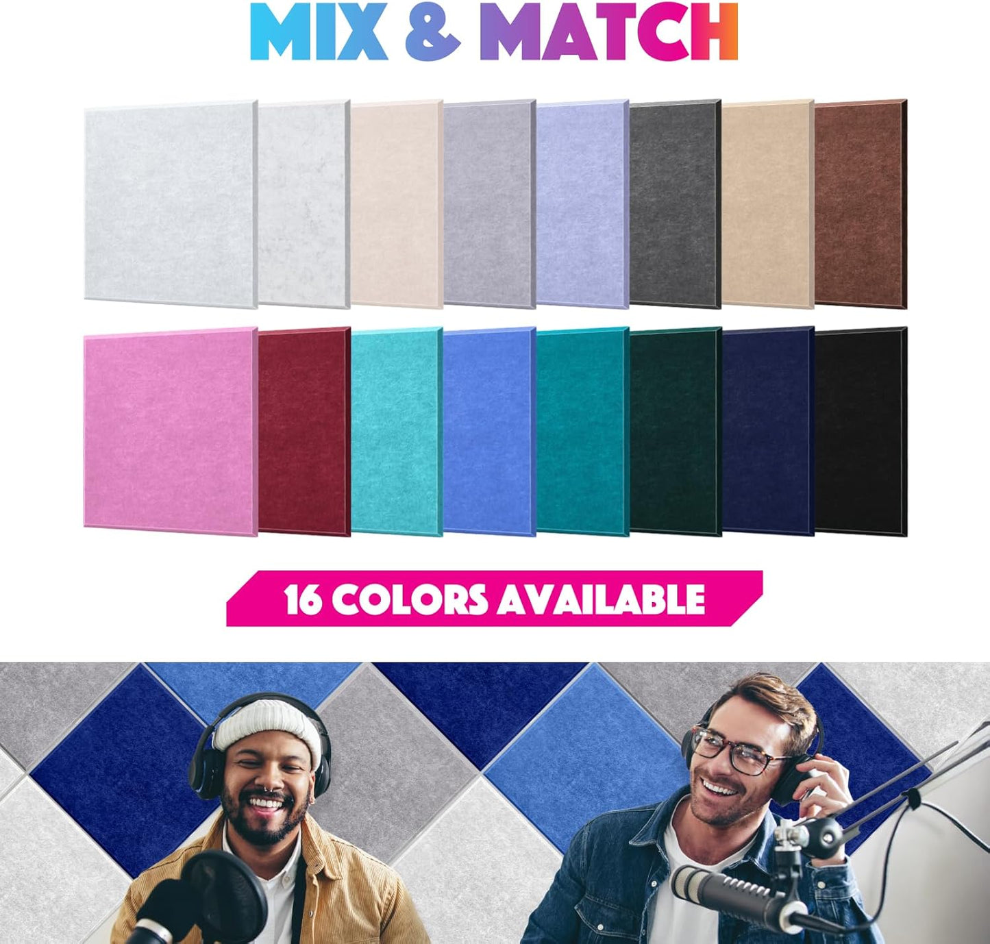 18 Pack Acoustic Panels Self Adhesive Sound absorbing Wall Panels, High Density Dampening Panel, 12X12X0.4 Inch Square Wall Panels in Home,Office,Reccording Room,Studio (Light Turquoise)