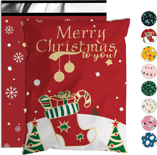 Christmas Poly Mailer 10x13 Inch 100 Pcs, Waterproof Shipping Bags for Clothing, Tear-Resistant Mailier Bags, Strong Mailing Bags with Self-Seal - Red Merry Christmas