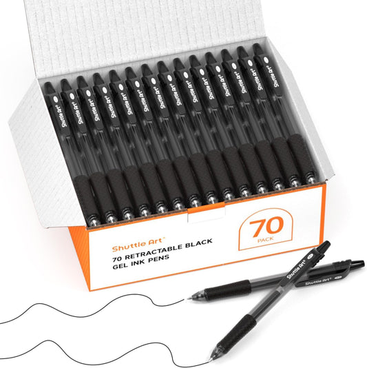 Shuttle Art Black Gel Pens, 70 Pack Retractable Medium Point Rollerball Gel Ink Pens Smooth Writing with Comfortable Grip for Office School Home Work