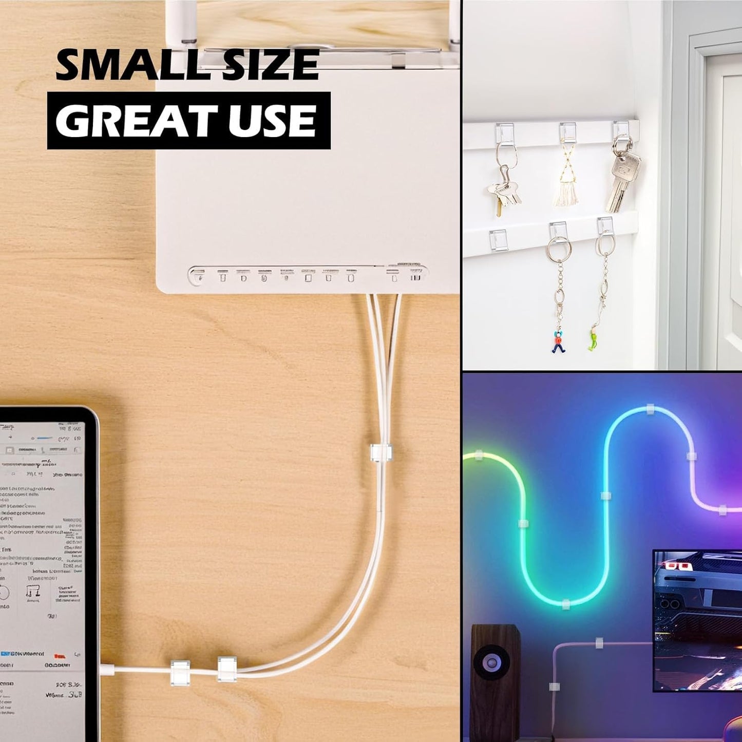 AGPTEK Ethernet Cable Clips, 100 PCS Adhesive Wire Clips, Flat Cord Clips Small Cable Holder Management for Home Wall Flat Ethernet Network Cord Organizer, Decoration Fairy Light Sticky Hooks, Clear