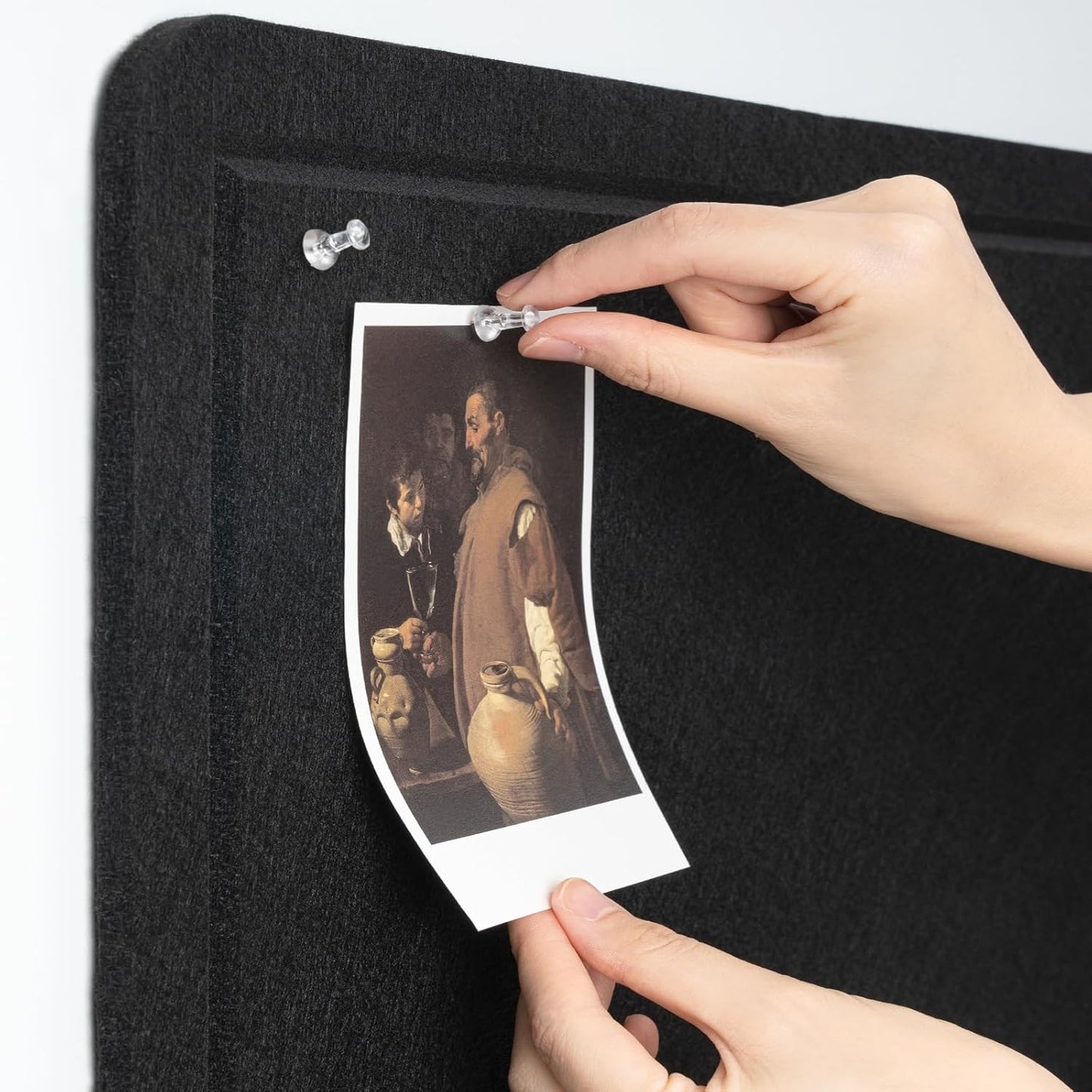 Large Bulletin Board - 48 x 36 Inches, Decorative Felt Pin Board for Wall - 4' x 3' Foldable Photo Display Board with Self-Adhesive Tape, Includes 20 Push Pins - Black