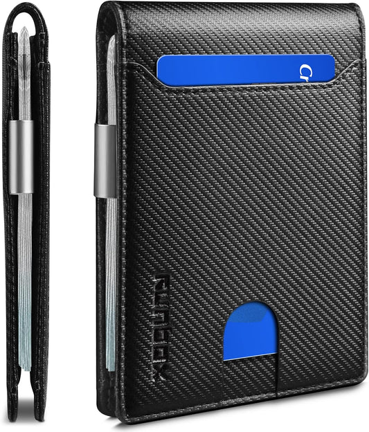 RUNBOX Slim Wallets for Men - Leather Money Clip Mens Wallet - RFID Blocking Front Pocket Bifold Wallet - Thin Credit Card Holder with Gift Box