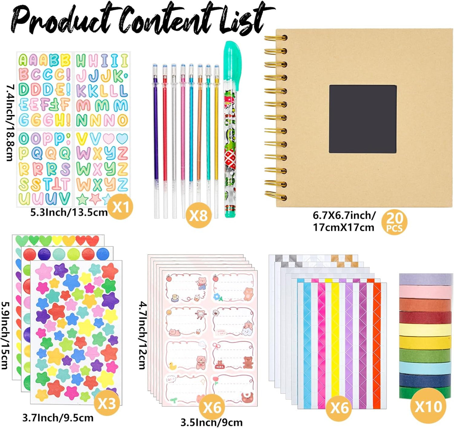 Kid Scrapbook Photo Album Hard Cover DIY Photo Album for Kids Instant Camera Print Paper with DIY Accessories (Brown)