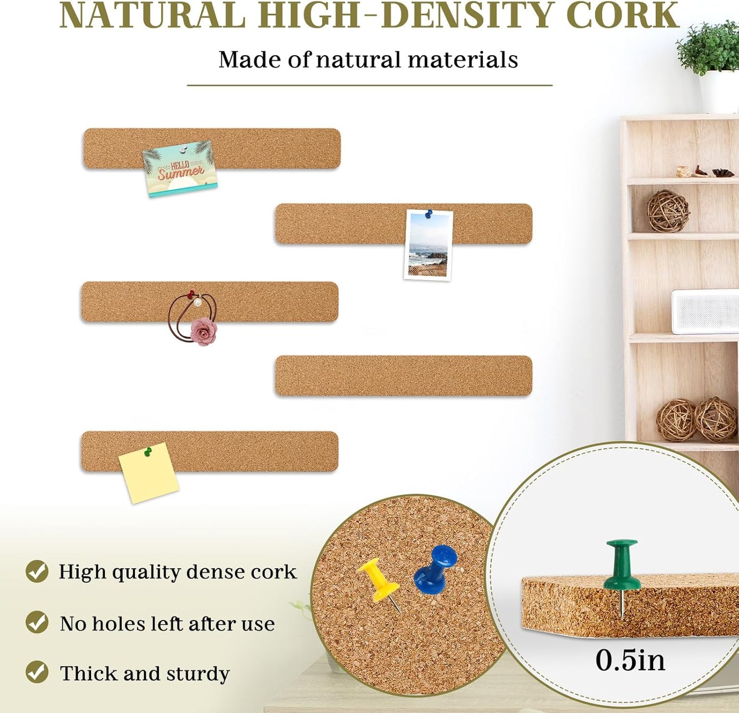 DOLLAR BOSS Bulletin Board Cork Strips for Walls-13x2 Inch, 1/2 Inch Thick, Adhesive Frameless Cork Board for Office, Home & School with 30 Push Pins