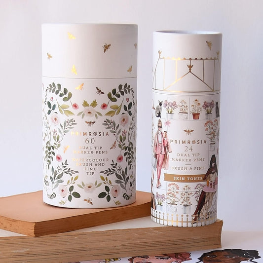 Primrosia Dual Tip Marker Pens and Skin Tones sets, Fineliner and Watercolor Brush Pens for Art Sketching Illustration Calligraphy Permanent Highlighter Bullet Journal Drawing Coloring