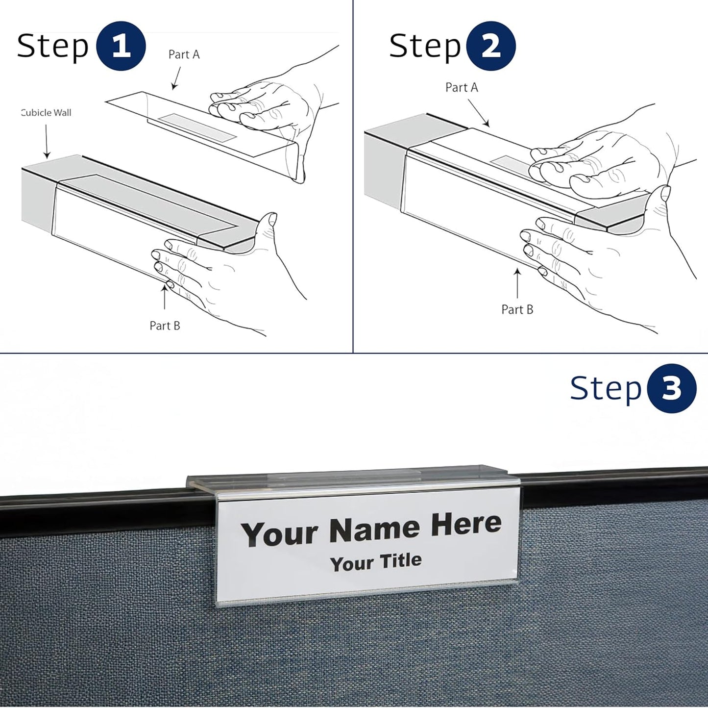 50-Pack Clear & Adjustable Name Tag Holder - Acrylic Name Plate wih Single Sided Cubicle Sign Frame - for Desk Tags, Wall Display, Cubicle Label, Office Door Sign - Expand Up to 3" Wide