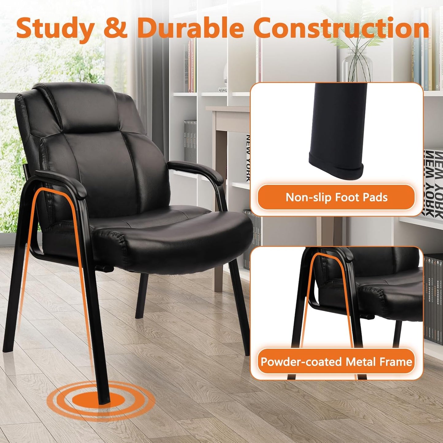 CLATINA Big & Tall 500 lb. Guest Chair, Leather Reception Chairs with Padded Arm Rest for Waiting Room Office Home and Meeting Conference-Black, 4 Pack