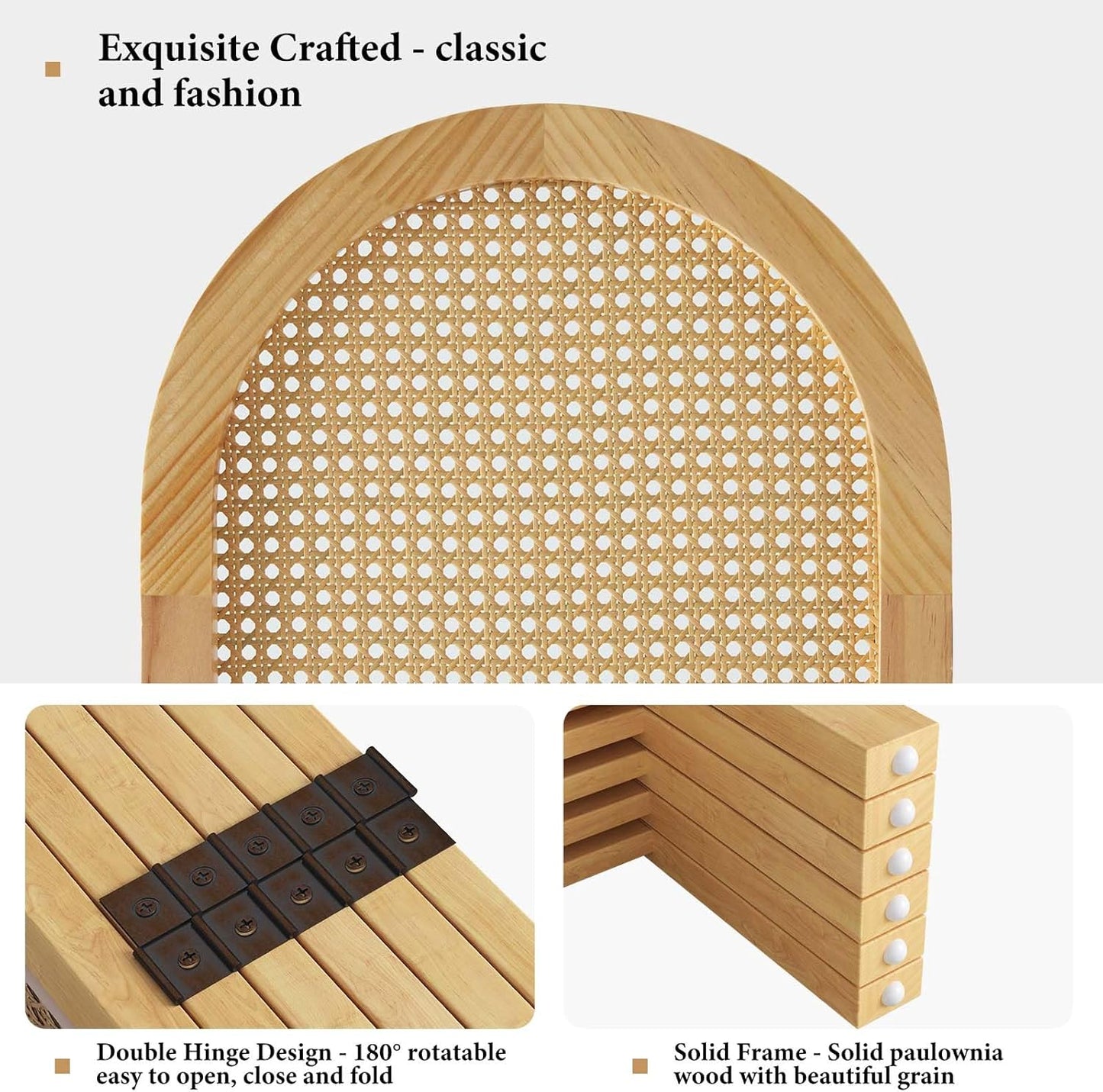 Room Dividers and Folding Privacy Screens, 5.6 Ft Double Hinged Rattan Partition Freestanding Wall Room Divider for Home - 6 Panels (Natural)