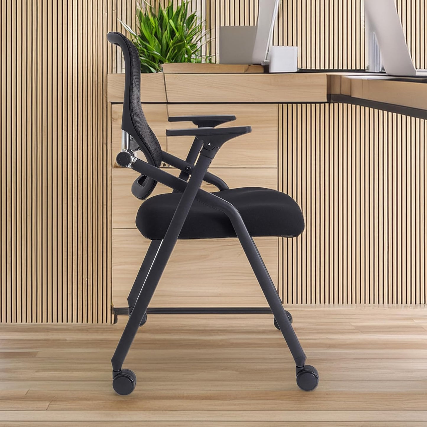 PRO, Stackable & Foldable Conference Room Chairs with 2X Thick Cushion, Lumbar Support, Armrest - Mesh Bouncing Back for Office Meeting, Conference, Training Room Chair 1 Pack