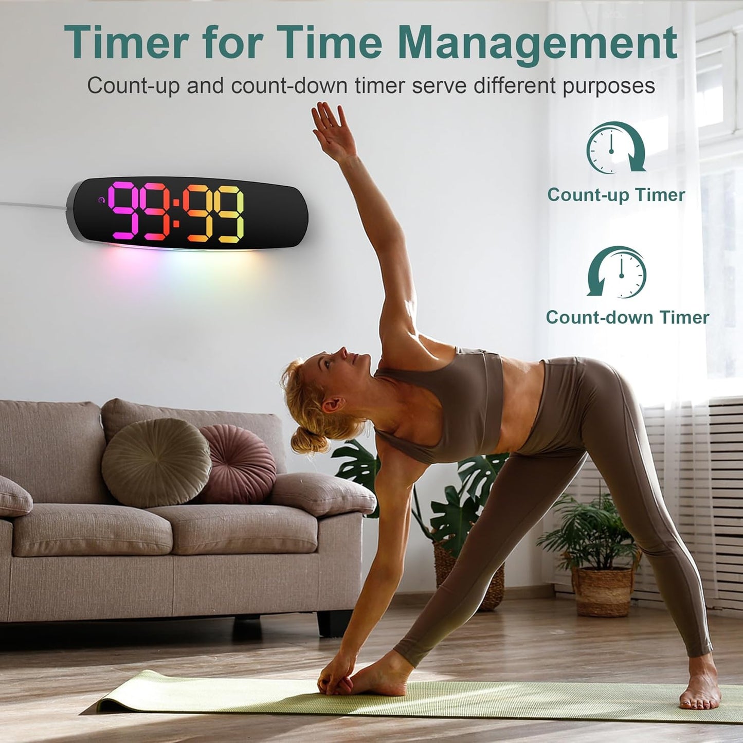 Large Digital Wall Clock, Desk Clock with Date Temperature, 11 RGB Colors, 10 Night Lights, Dual Alarm, Auto Dimming, Timer, 13.7" Digital Clock for Classroom, Bedroom, Living Room