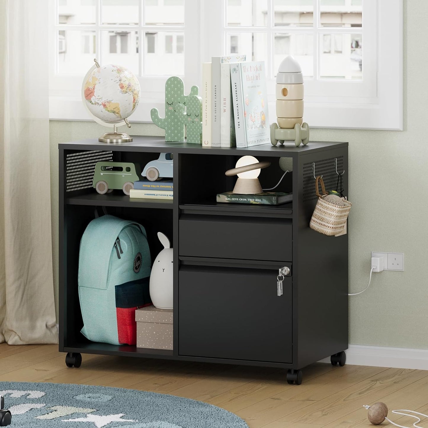 Letaya Mobile File Cabinet, Metal Lateral Rolling Printer Stand Filing Cabinets with Shelves for Home Office-Storage A4/F4/Letter (Black)