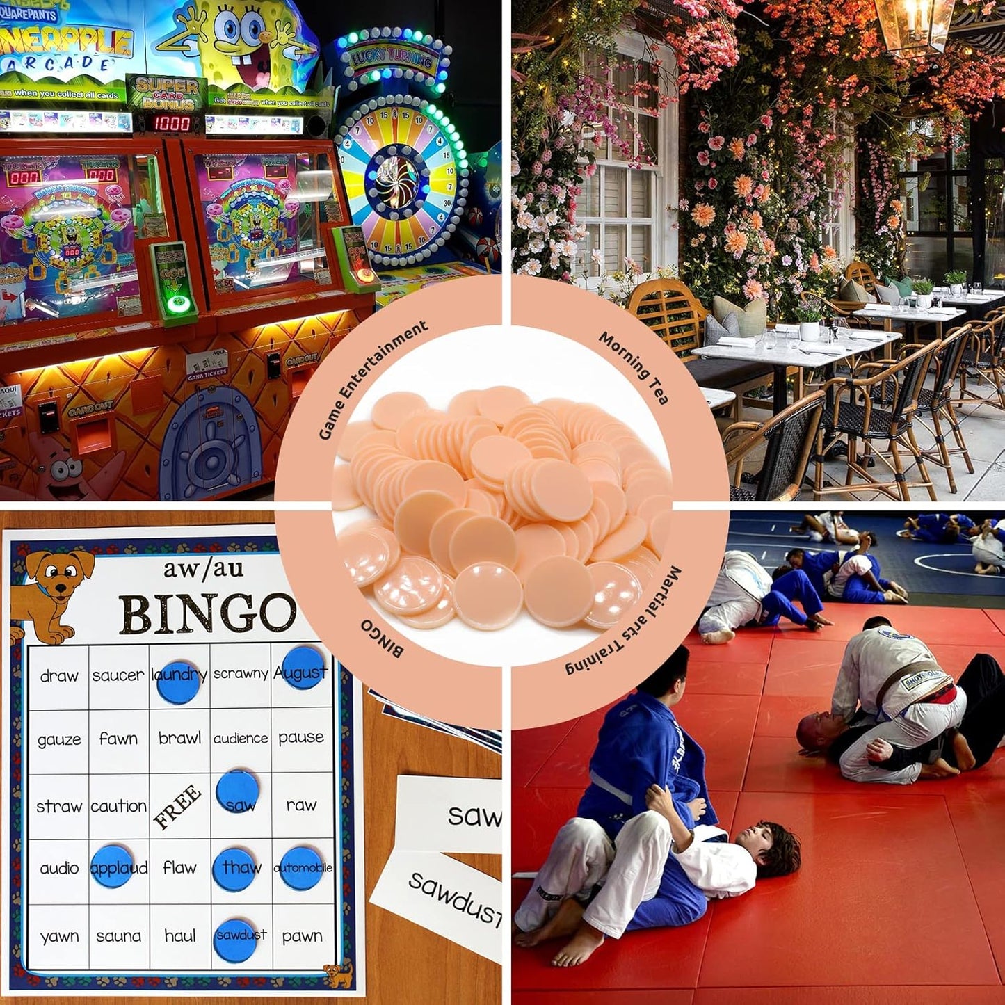 Set of 100 Opaque Plastic Learning Counters Mini Poker Chips Game Tokens with Storage Box (Peachpuff, 1 Inch)