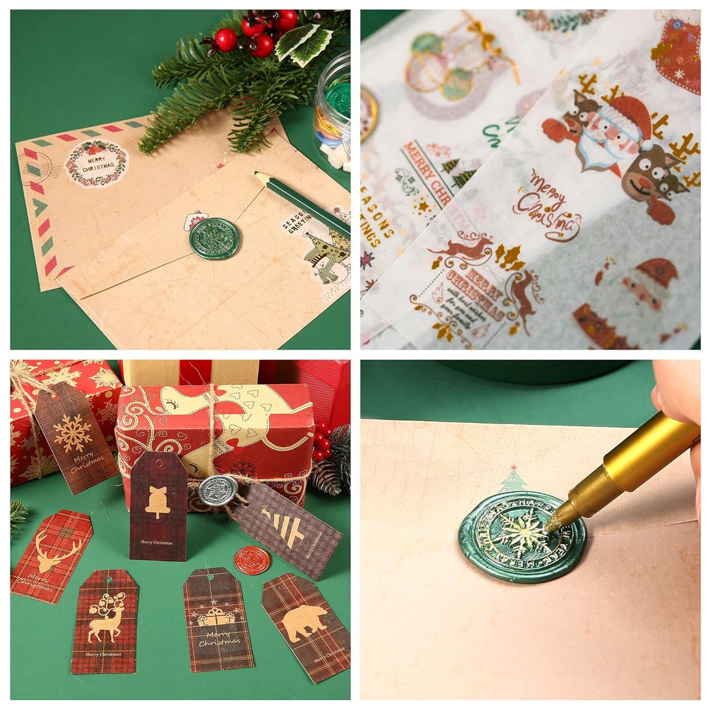 Christmas Wax Seal Kit with Snow Wax Seal Stamp, 25 Colors Wax Seal Beads with Sealing Wax Warmer, Xmas Washi Stickers, Gift Tags, Envelope, Candle, Wax Seal Stamp Kit for Gift and Craft