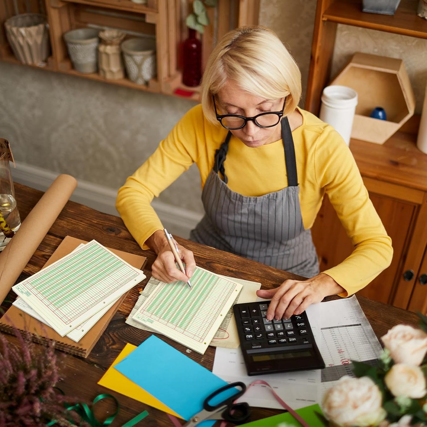 Fulmoon 5 Pack 250 Sheets Ledger Paper Accounting Columnar Pads 3 Hole Analysis Accounting Ledger Book for Business, 50 Sheets/Pack, Single Page Format, Green(8.5 x 11 Inch,5 Columnar)