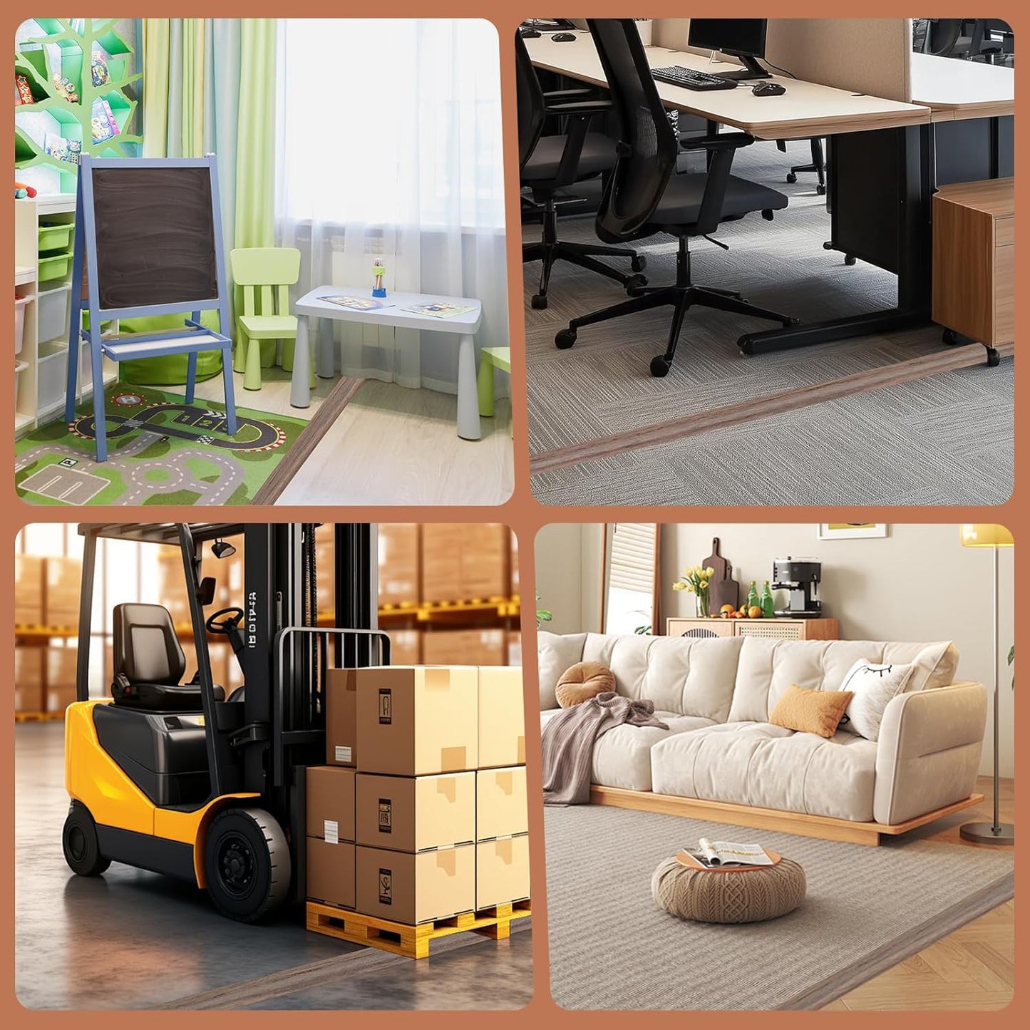 Floor Cord Cover for Wires on Floor Self Adhesive Cord Hider Floor Cable Management Wire Covers for Cords Protector Prevent Cable Trips Cord Cavity W 0.51" x H 0.31", Misty Brown Wood, 10Ft