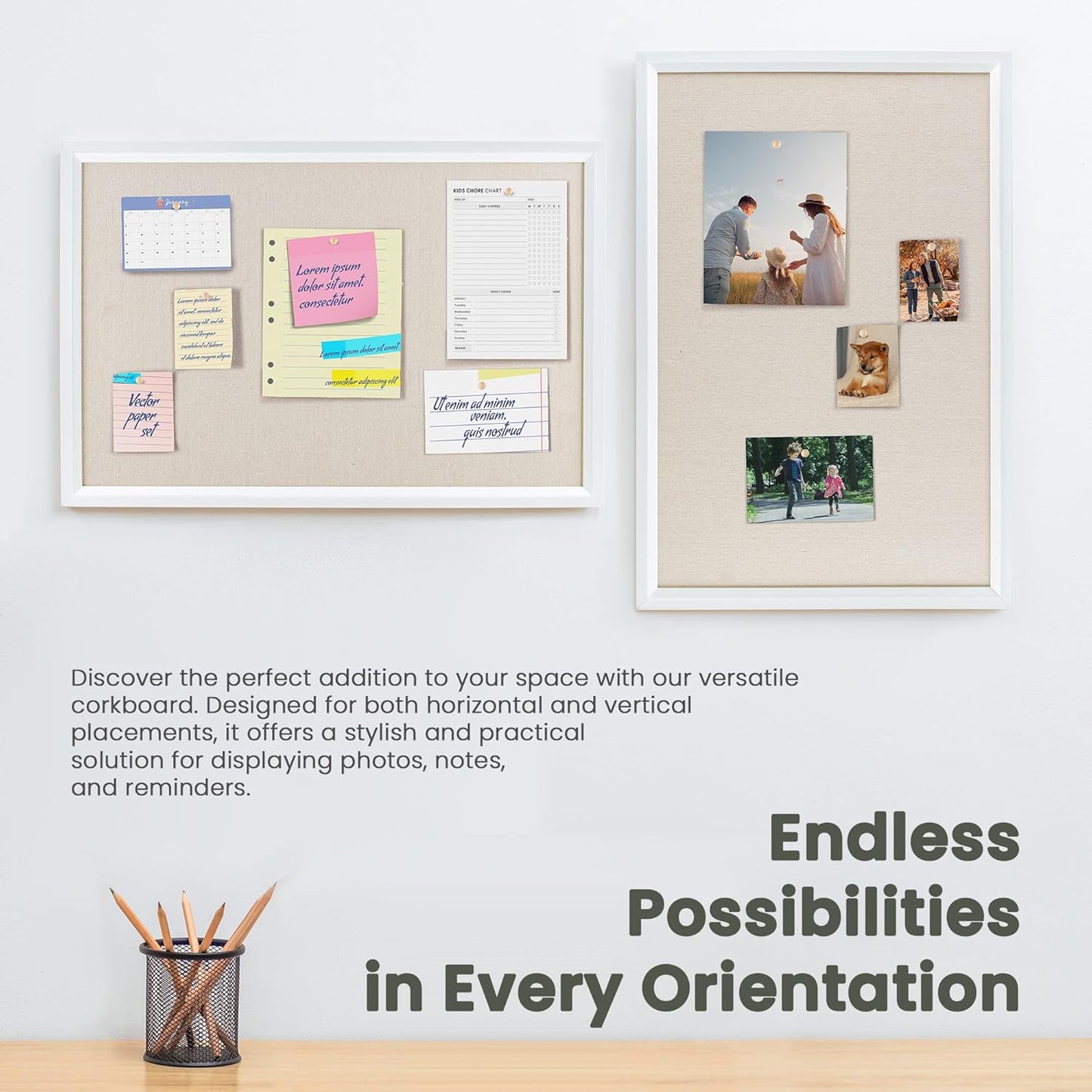 Bulletin Board Cork Board with Linen, 100% Wood Framed 24" x 36" Bulletin Board Decorations, Pin Boards for Walls, Wall Mounted Fabric Picture Board with 10 Pushpins for School, Home & Office, White