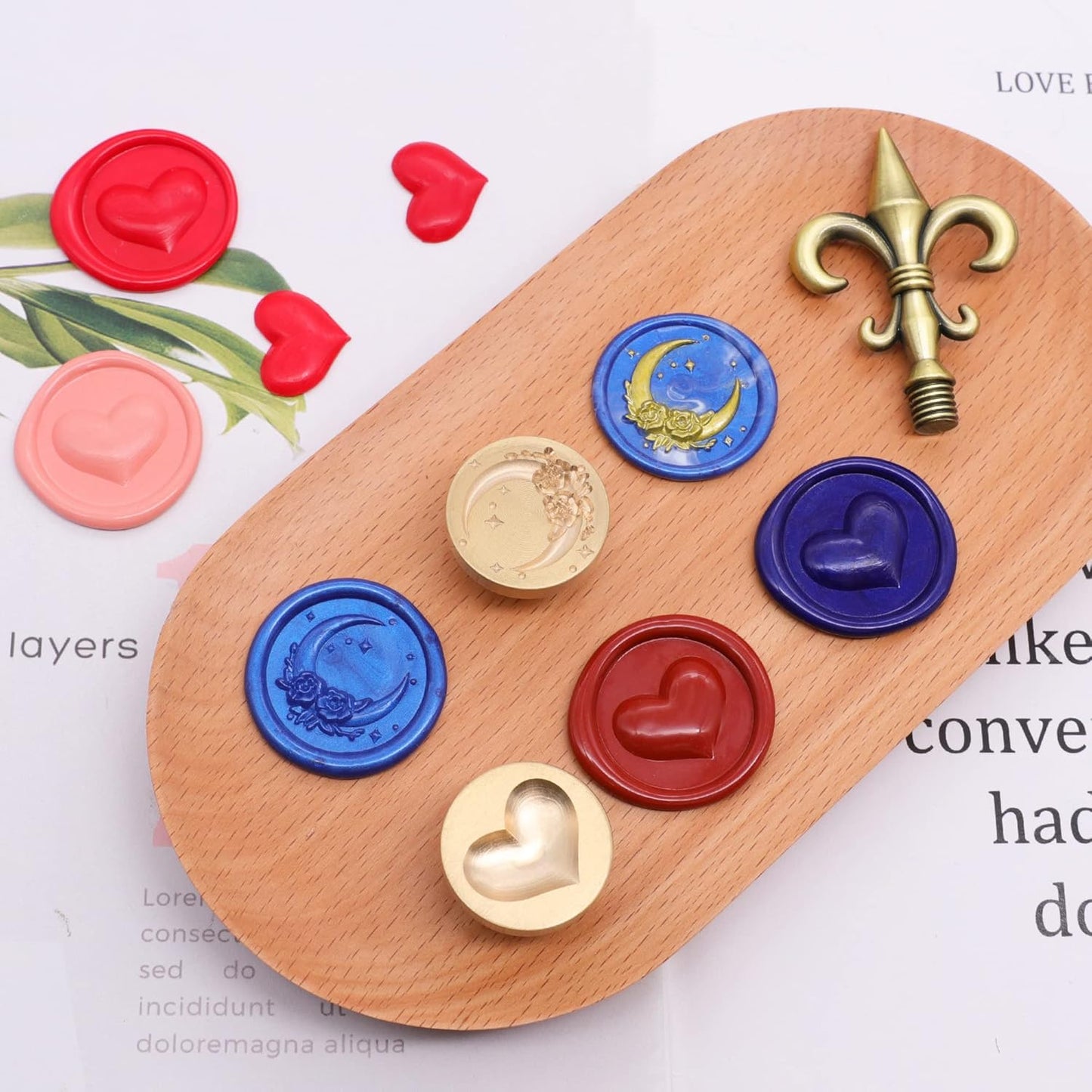 SWANGSA 3D Heart Wax Seal Stamp, Vintage Electroplated Bronze Flower Handle Sealing Stamp for Wedding Party Invitations Gift Idea Decoration