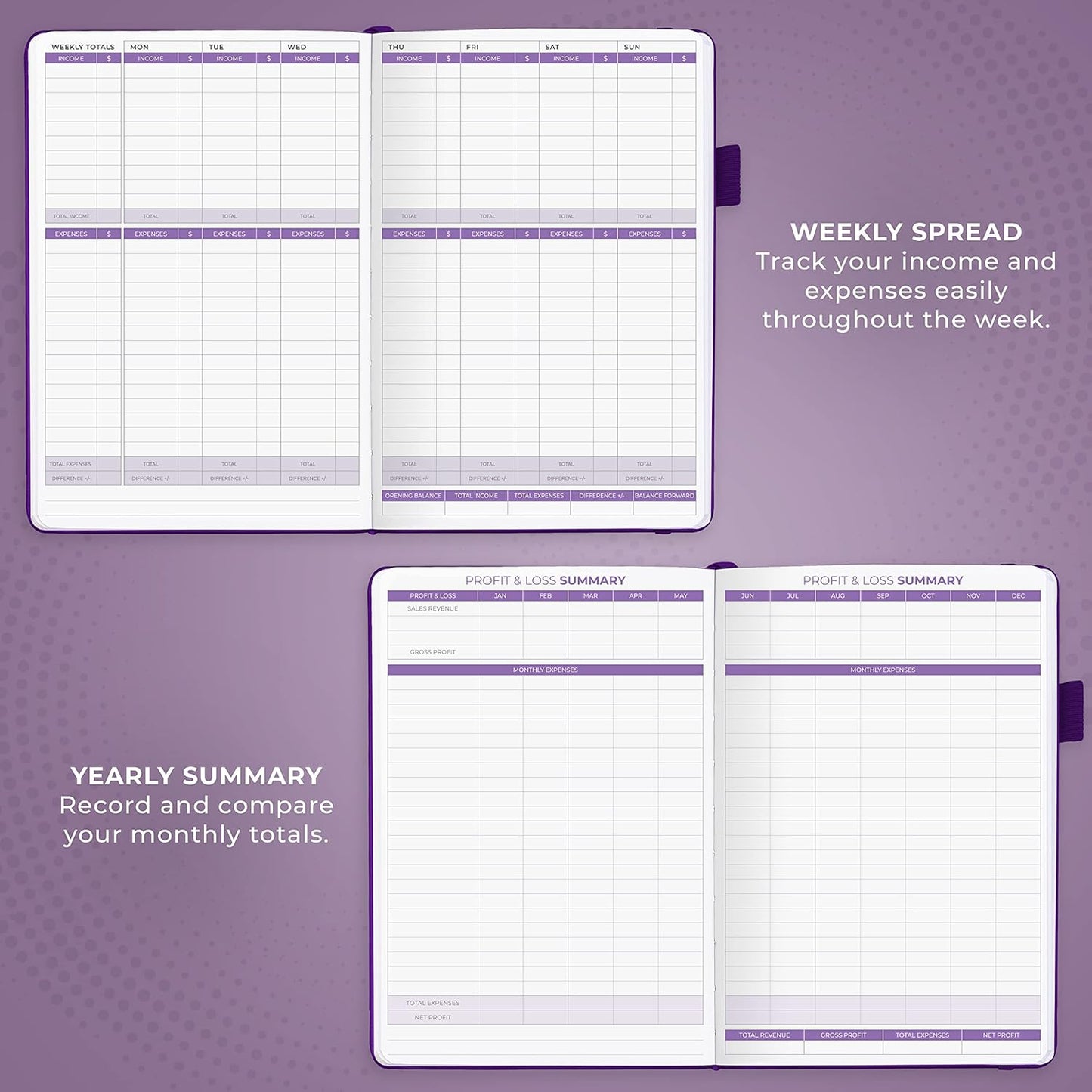 Clever Fox Income & Expense Tracker – Accounting & Bookkeeping Ledger Book for Small Business – 1-Year Record Notebook, A5 (Purple)