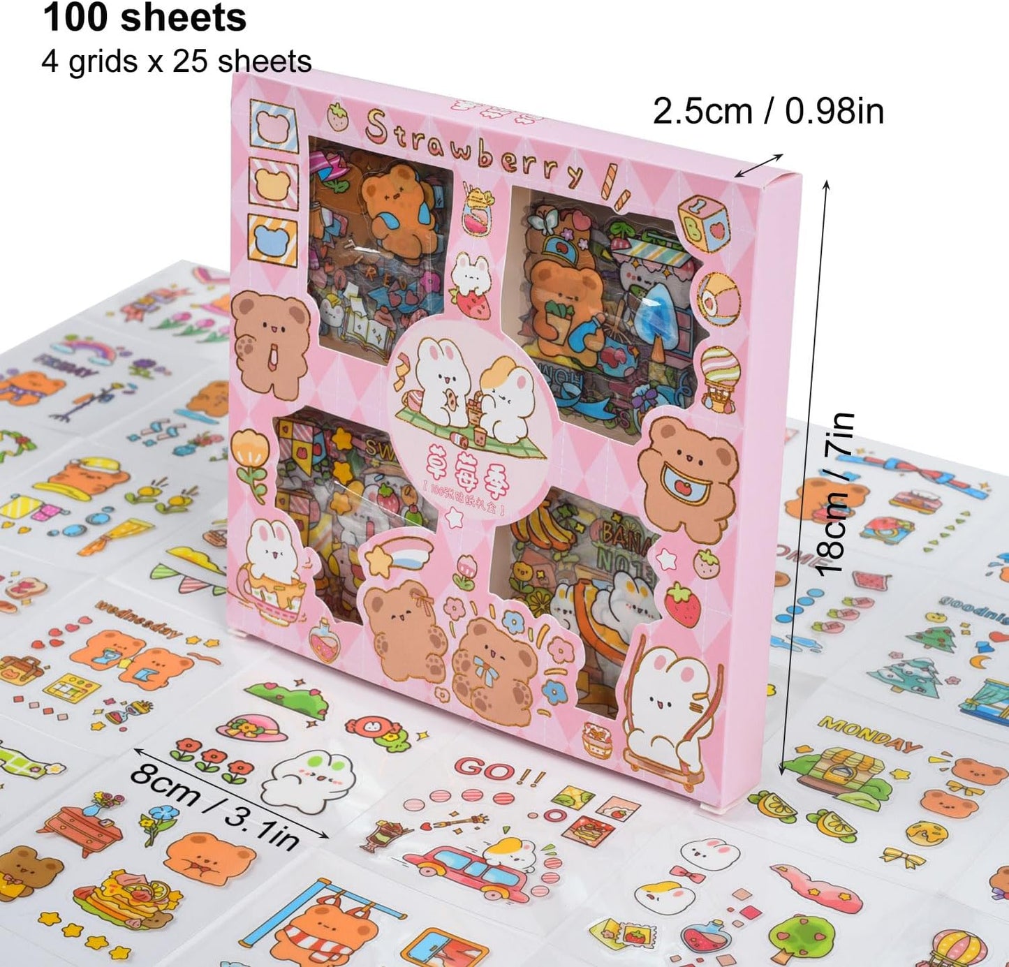 Cute Cartoon Animals Scrapbook Stickers - 100 Sheets Kawaii Aesthetic Transparent Sticker for Journaling Planner Album Calendars Notebook DIY Craft Decorations