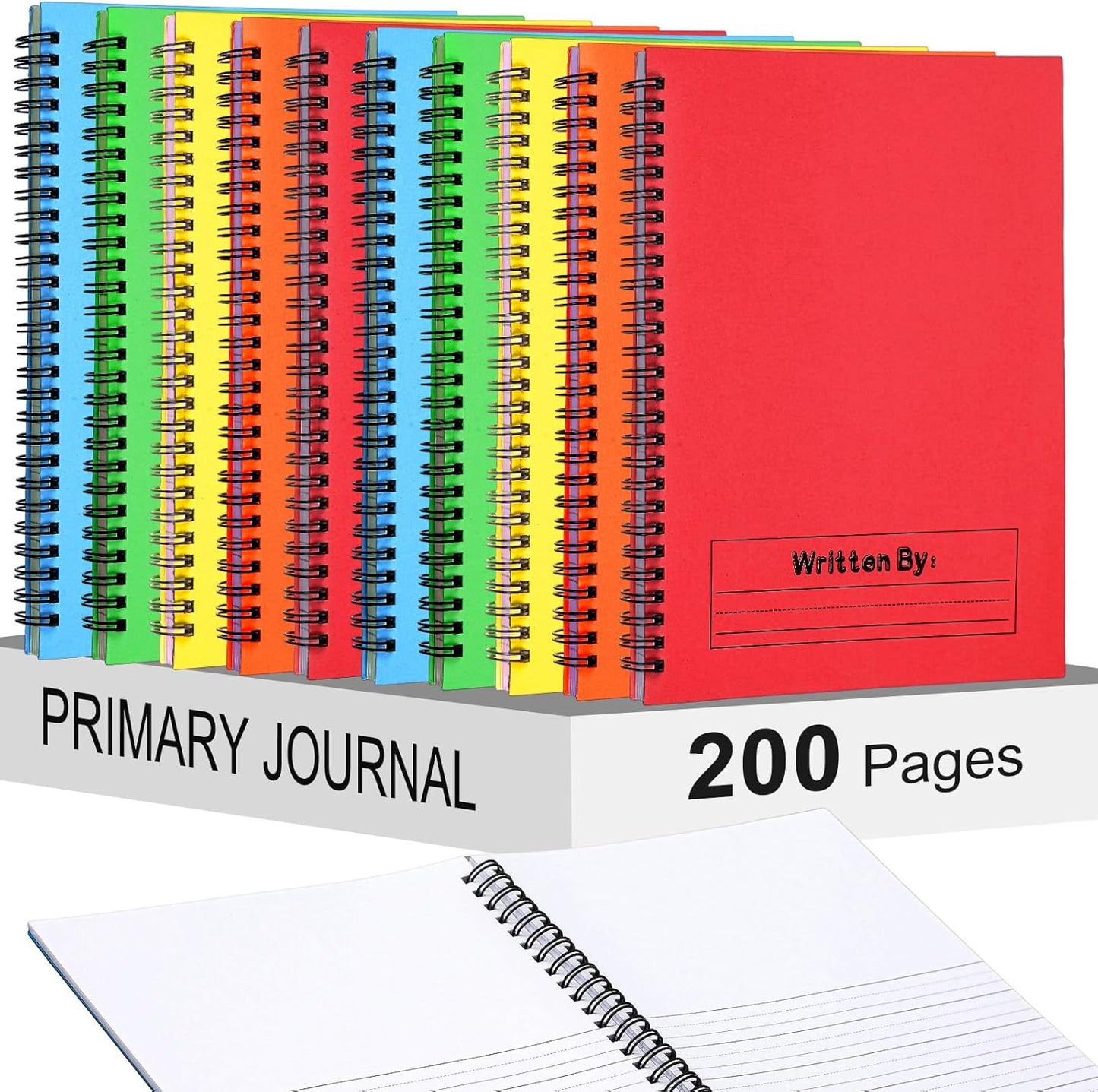 Henoyso 10 Pcs 100/50 Sheets Primary Composition Notebook K-2 Bulk Spiral Primary Journal Drawing Handwriting Practice for Kids Kindergarten 1st 2nd Back to School Supplies (Bright Color,100 Sheets)